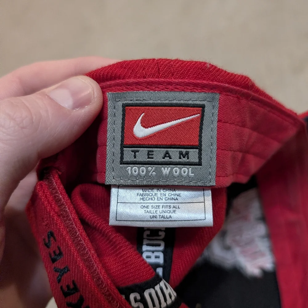 VTG Nike Team Ohio State Buckeyes Hat Red Strap Back Wool Red - Picture 4 of 6